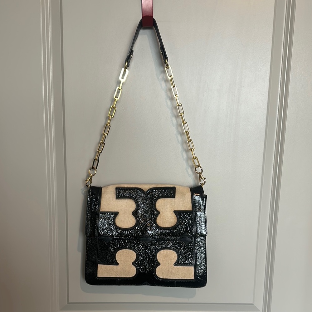 VINTAGE Tory Burch Vintage Black and Cream Designer Shoulder Bag